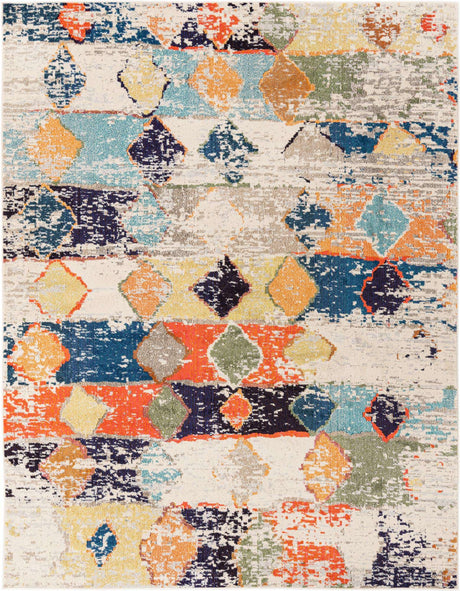 Ivory 7' 10 x 10' Vivid Rectangle Area Rug Colorful Modern Unique Indoor Easy Clean Durable Carpet Mat for Home Interior Design & Decor for Sale at Rug Engine
