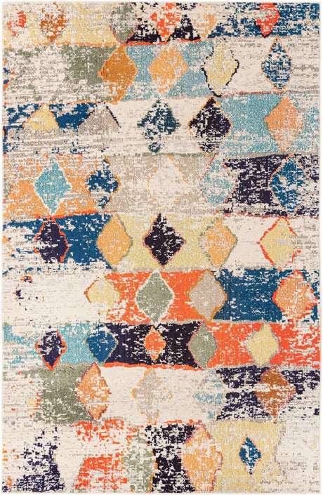 Ivory 6' x 9' Vivid Rectangle Area Rug Colorful Modern Unique Indoor Easy Clean Durable Carpet Mat for Home Interior Design & Decor for Sale at Rug Engine