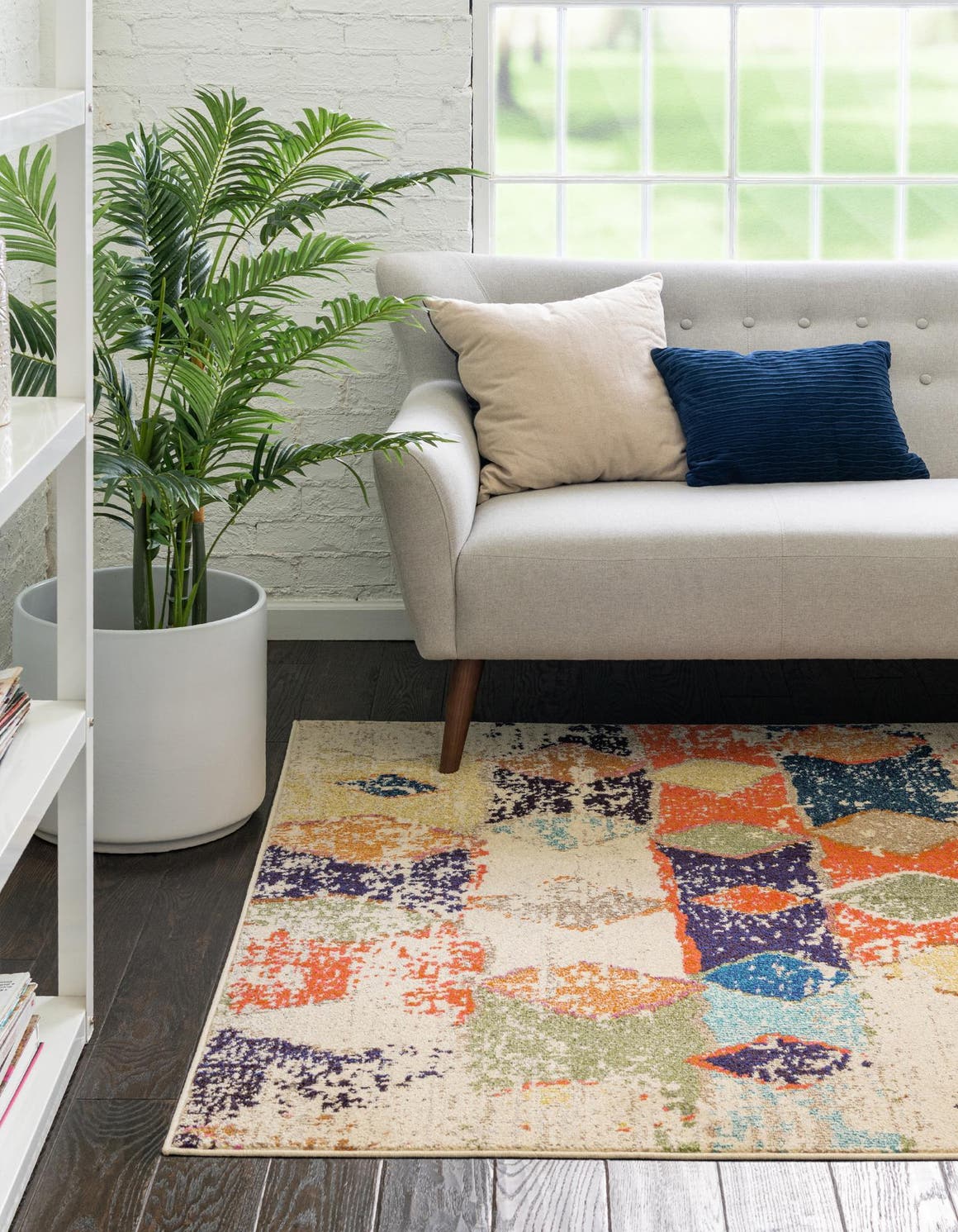 Ivory 9' x 12' Vivid Rectangle Area Rug Colorful Modern Unique Indoor Easy Clean Durable Carpet Mat for Home Interior Design & Decor for Sale at Rug Engine