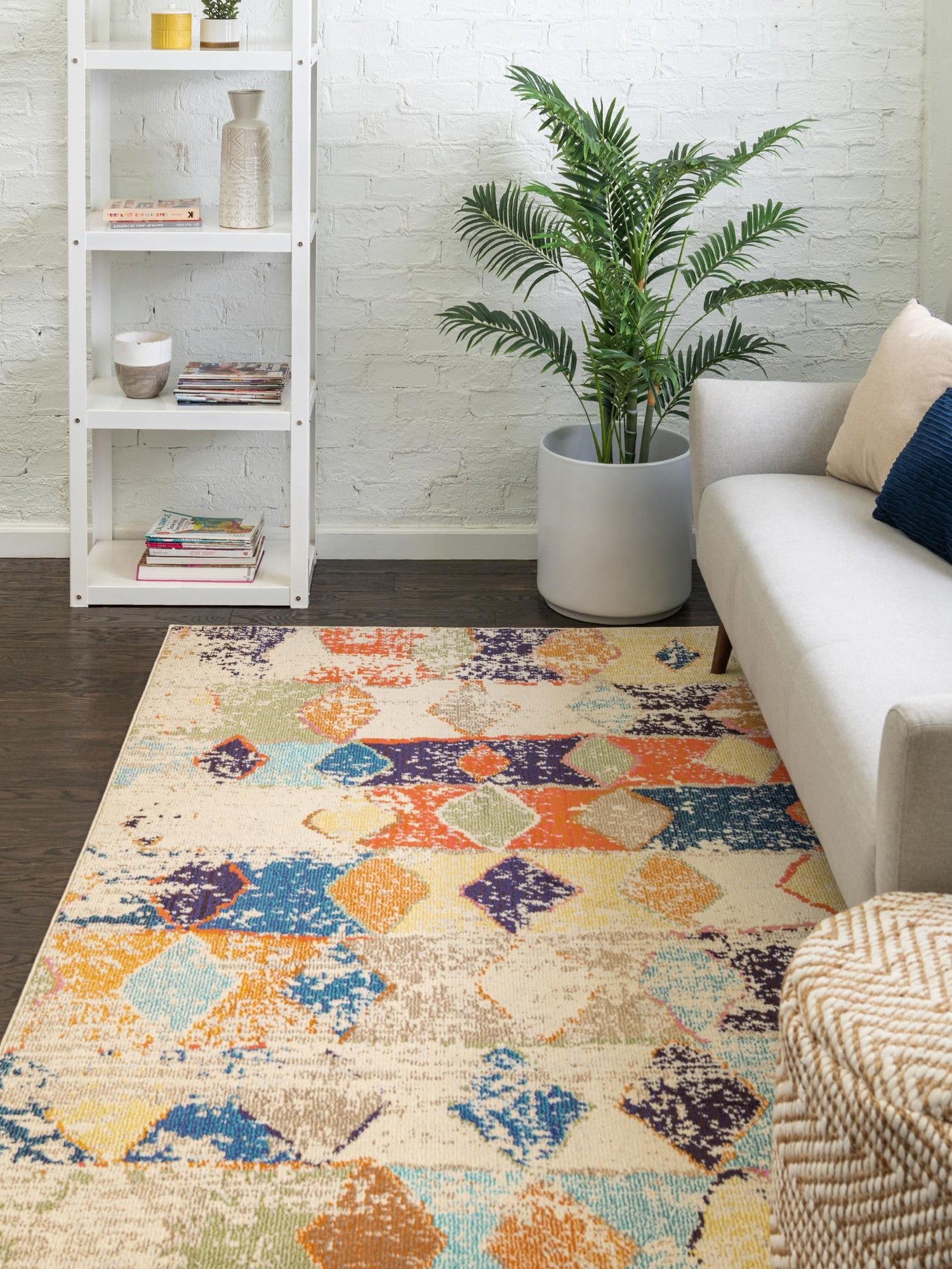 Ivory 9' x 12' Vivid Rectangle Area Rug Colorful Modern Unique Indoor Easy Clean Durable Carpet Mat for Home Interior Design & Decor for Sale at Rug Engine