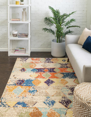 Ivory 4' x 6' Vivid Rectangle Area Rug Colorful Modern Unique Indoor Easy Clean Durable Carpet Mat for Home Interior Design & Decor for Sale at Rug Engine