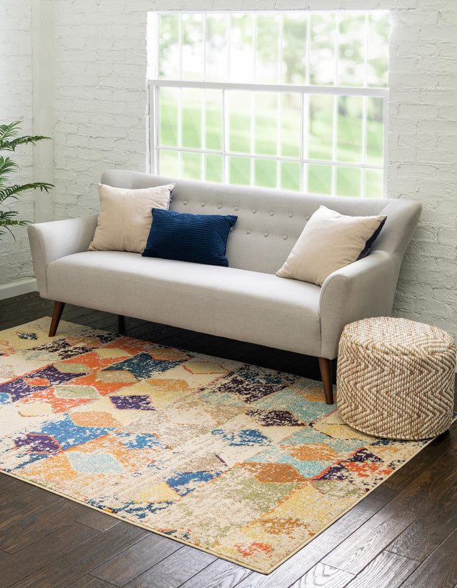 Ivory 6' x 9' Vivid Rectangle Area Rug Colorful Modern Unique Indoor Easy Clean Durable Carpet Mat for Home Interior Design & Decor for Sale at Rug Engine