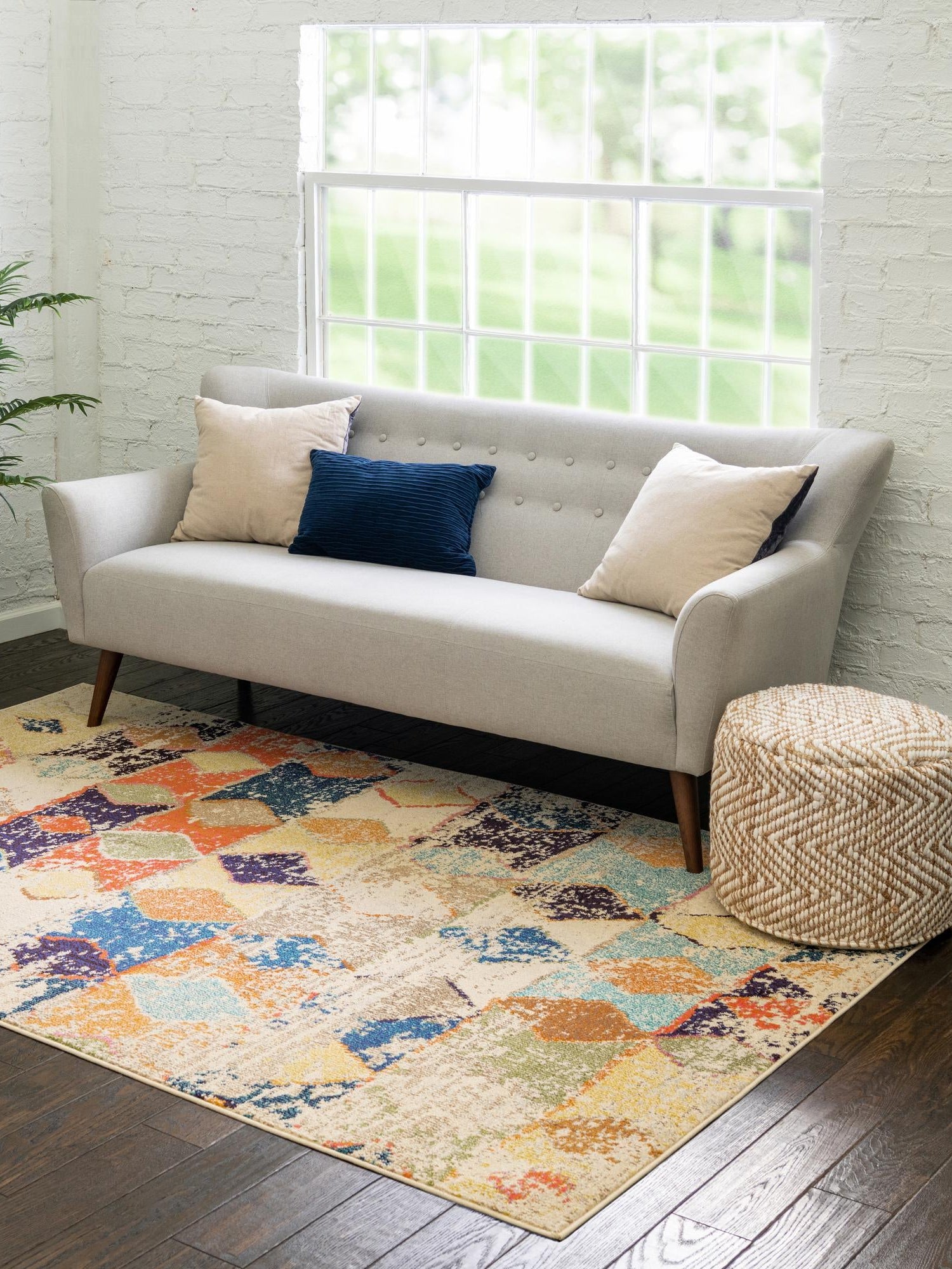 Ivory 5' 3 x 8' Vivid Rectangle Area Rug Colorful Modern Unique Indoor Easy Clean Durable Carpet Mat for Home Interior Design & Decor for Sale at Rug Engine