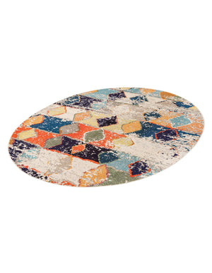 Ivory 7' x 7' Vivid Round Area Rug Colorful Modern Unique Indoor Easy Clean Durable Carpet Mat for Home Interior Design & Decor for Sale at Rug Engine