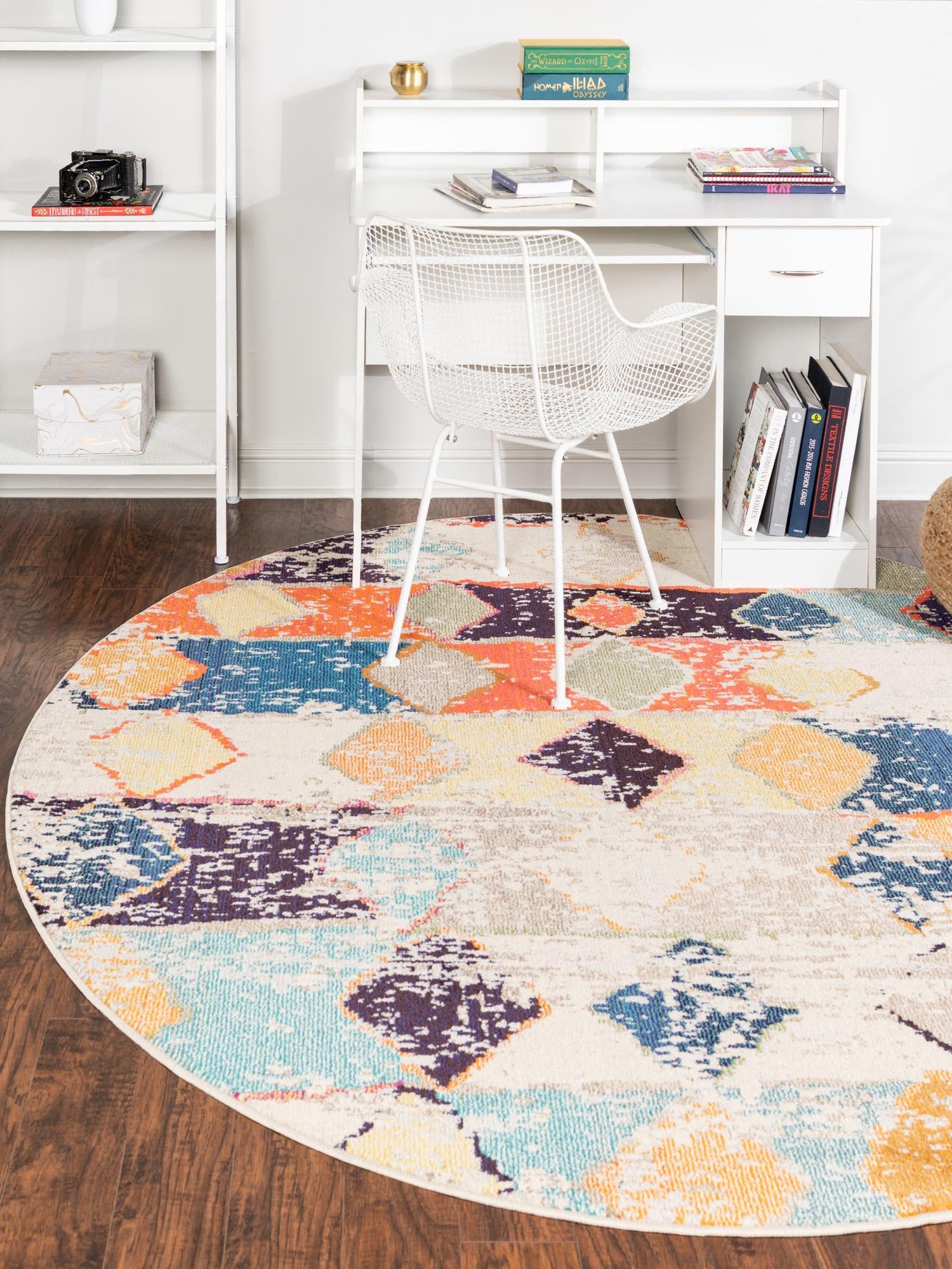 Ivory 3' 3 x 3' 3 Vivid Round Area Rug Colorful Modern Unique Indoor Easy Clean Durable Carpet Mat for Home Interior Design & Decor for Sale at Rug Engine