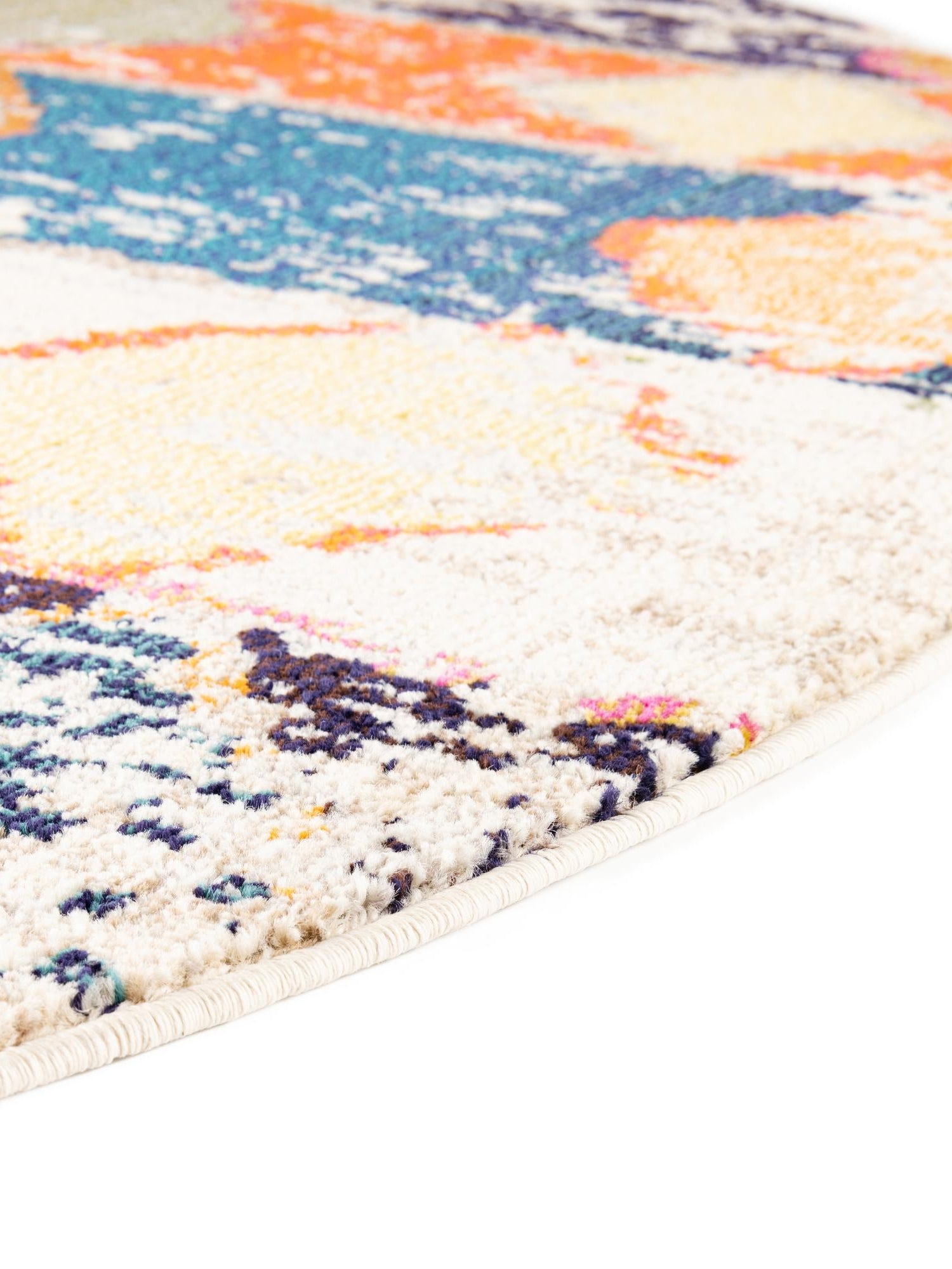Ivory 3' 3 x 3' 3 Vivid Round Area Rug Colorful Modern Unique Indoor Easy Clean Durable Carpet Mat for Home Interior Design & Decor for Sale at Rug Engine