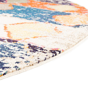 Ivory 3' 3 x 3' 3 Vivid Round Area Rug Colorful Modern Unique Indoor Easy Clean Durable Carpet Mat for Home Interior Design & Decor for Sale at Rug Engine