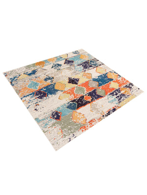 Ivory 7' 10 x 7' 10 Vivid Square Area Rug Colorful Modern Unique Indoor Easy Clean Durable Carpet Mat for Home Interior Design & Decor for Sale at Rug Engine