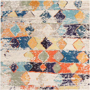 Ivory 7' 10 x 7' 10 Vivid Square Area Rug Colorful Modern Unique Indoor Easy Clean Durable Carpet Mat for Home Interior Design & Decor for Sale at Rug Engine