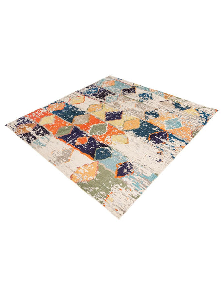 Ivory 9' 10 x 9' 10 Vivid Square Area Rug Colorful Modern Unique Indoor Easy Clean Durable Carpet Mat for Home Interior Design & Decor for Sale at Rug Engine