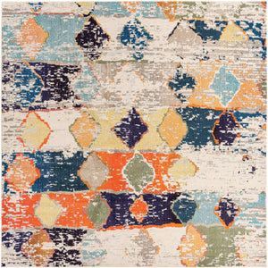 Ivory 9' 10 x 9' 10 Vivid Square Area Rug Colorful Modern Unique Indoor Easy Clean Durable Carpet Mat for Home Interior Design & Decor for Sale at Rug Engine