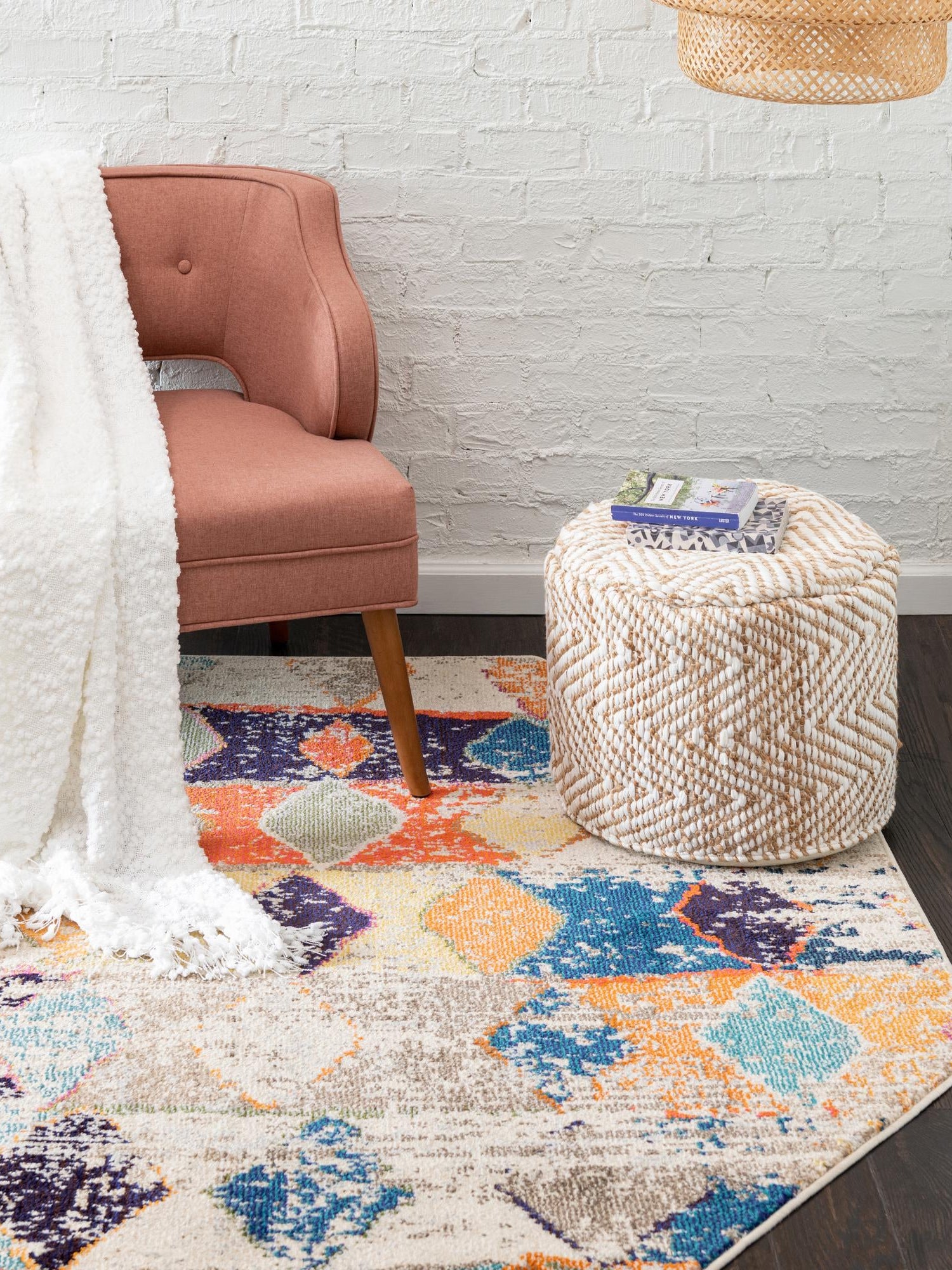 Ivory 7' 10 x 7' 10 Vivid Octagon Area Rug Colorful Modern Unique Indoor Easy Clean Durable Carpet Mat for Home Interior Design & Decor for Sale at Rug Engine