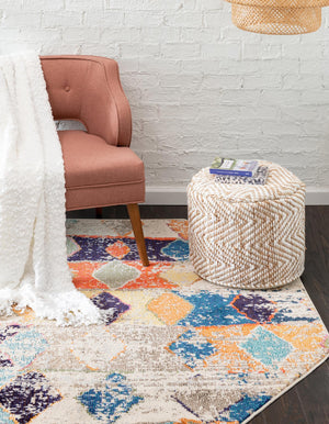 Ivory 7' 10 x 7' 10 Vivid Octagon Area Rug Colorful Modern Unique Indoor Easy Clean Durable Carpet Mat for Home Interior Design & Decor for Sale at Rug Engine