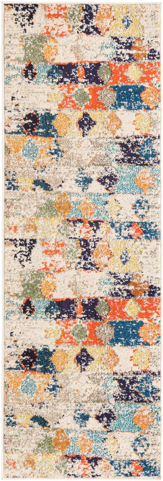 Ivory 2' x 6' Vivid Runner Area Rug Colorful Modern Unique Indoor Easy Clean Durable Carpet Mat for Home Interior Design & Decor for Sale at Rug Engine