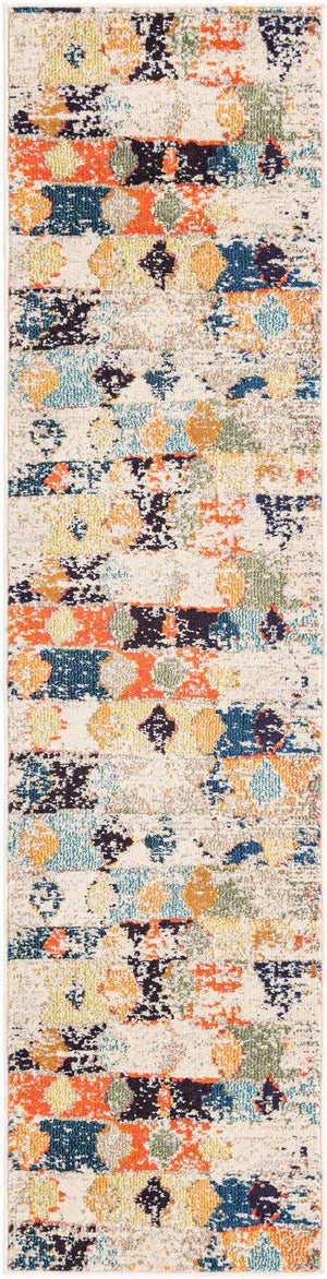 Ivory 2' x 8' Vivid Runner Area Rug Colorful Modern Unique Indoor Easy Clean Durable Carpet Mat for Home Interior Design & Decor for Sale at Rug Engine