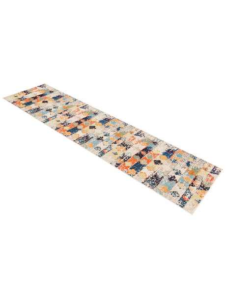 Ivory 2' 7 x 12' Vivid Runner Area Rug Colorful Modern Unique Indoor Easy Clean Durable Carpet Mat for Home Interior Design & Decor for Sale at Rug Engine
