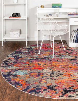 Multicolor 3' 3 x 3' 3 Vivid Round Area Rug Colorful Modern Unique Indoor Easy Clean Durable Carpet Mat for Home Interior Design & Decor for Sale at Rug Engine
