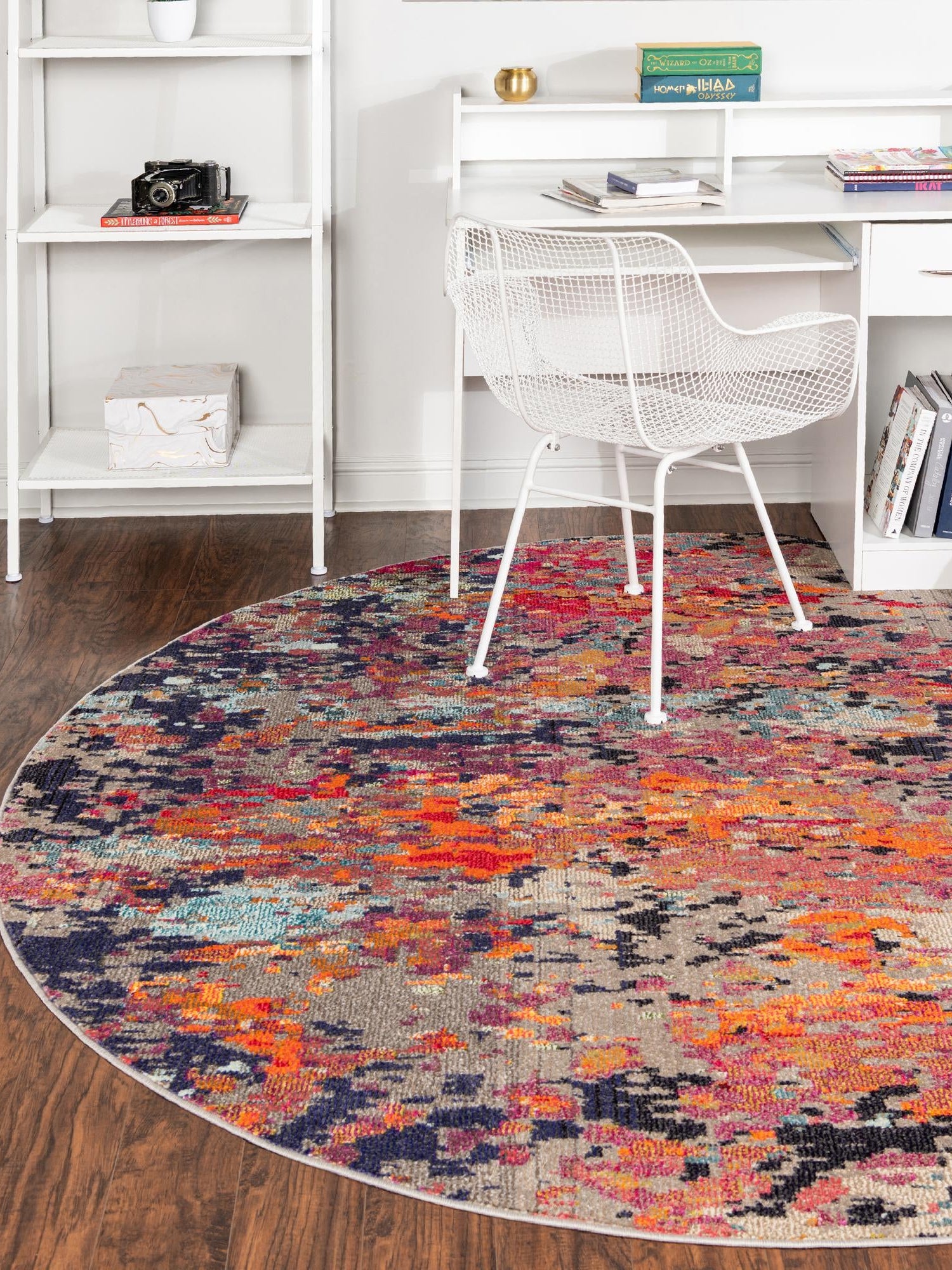 Multicolor 7' x 7' Vivid Round Area Rug Colorful Modern Unique Indoor Easy Clean Durable Carpet Mat for Home Interior Design & Decor for Sale at Rug Engine