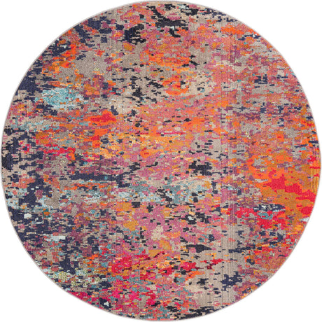 Multicolor 7' x 7' Vivid Round Area Rug Colorful Modern Unique Indoor Easy Clean Durable Carpet Mat for Home Interior Design & Decor for Sale at Rug Engine