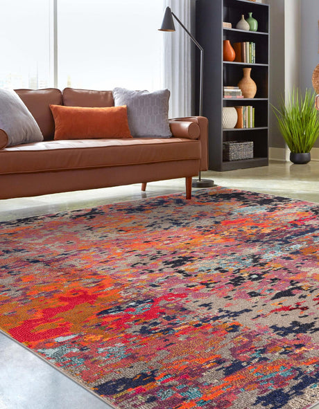 Multicolor 7' 10 x 7' 10 Vivid Square Area Rug Colorful Modern Unique Indoor Easy Clean Durable Carpet Mat for Home Interior Design & Decor for Sale at Rug Engine