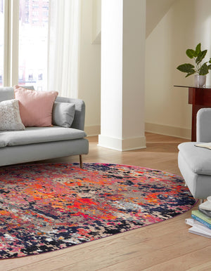 Multicolor 7' 10 x 10' Vivid Oval Area Rug Colorful Modern Unique Indoor Easy Clean Durable Carpet Mat for Home Interior Design & Decor for Sale at Rug Engine