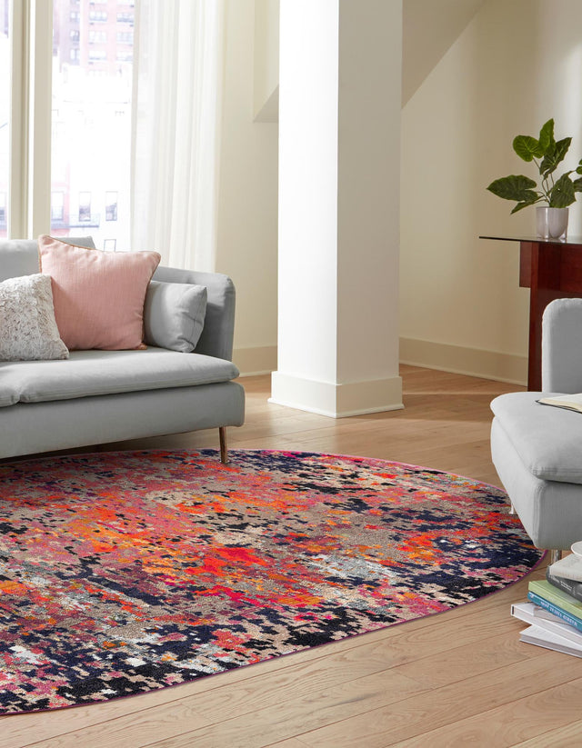 Multicolor 7' 10 x 10' Vivid Oval Area Rug Colorful Modern Unique Indoor Easy Clean Durable Carpet Mat for Home Interior Design & Decor for Sale at Rug Engine