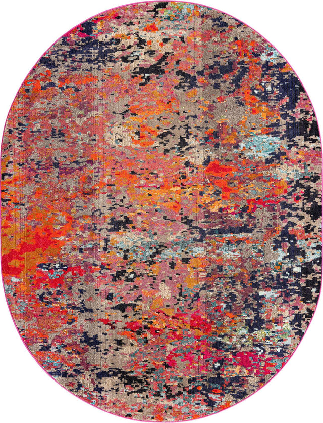 Multicolor 7' 10 x 10' Vivid Oval Area Rug Colorful Modern Unique Indoor Easy Clean Durable Carpet Mat for Home Interior Design & Decor for Sale at Rug Engine
