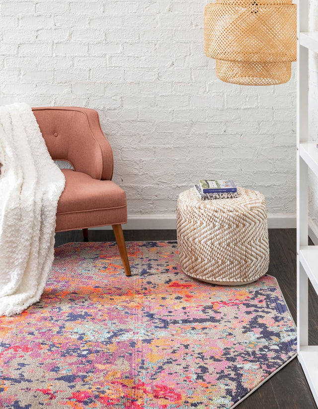 Multicolor 7' 10 x 7' 10 Vivid Octagon Area Rug Colorful Modern Unique Indoor Easy Clean Durable Carpet Mat for Home Interior Design & Decor for Sale at Rug Engine