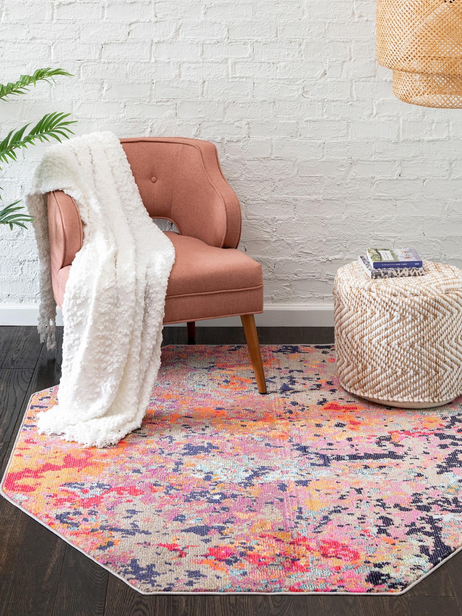Multicolor 7' 10 x 7' 10 Vivid Octagon Area Rug Colorful Modern Unique Indoor Easy Clean Durable Carpet Mat for Home Interior Design & Decor for Sale at Rug Engine