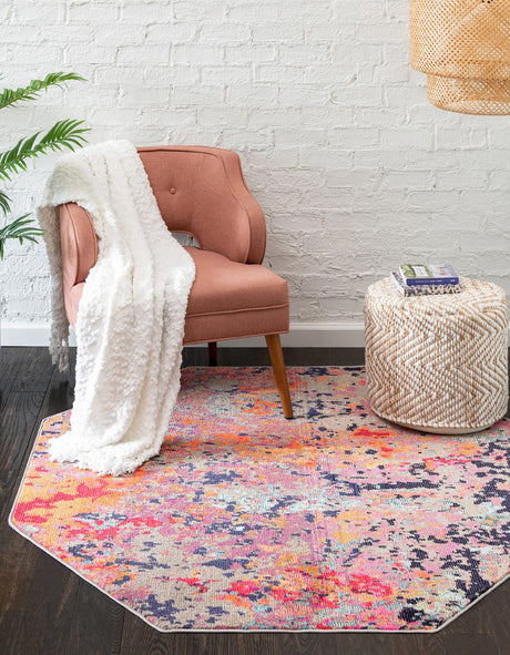 Multicolor 7' 10 x 7' 10 Vivid Octagon Area Rug Colorful Modern Unique Indoor Easy Clean Durable Carpet Mat for Home Interior Design & Decor for Sale at Rug Engine