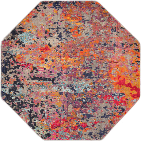 Multicolor 5' 3 x 5' 3 Vivid Octagon Area Rug Colorful Modern Unique Indoor Easy Clean Durable Carpet Mat for Home Interior Design & Decor for Sale at Rug Engine