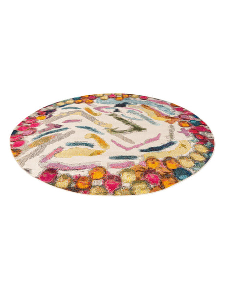 Multicolor 7' 1 x 7' 1 Vivid Round Area Rug Colorful Modern Unique Indoor Easy Clean Durable Carpet Mat for Home Interior Design & Decor for Sale at Rug Engine