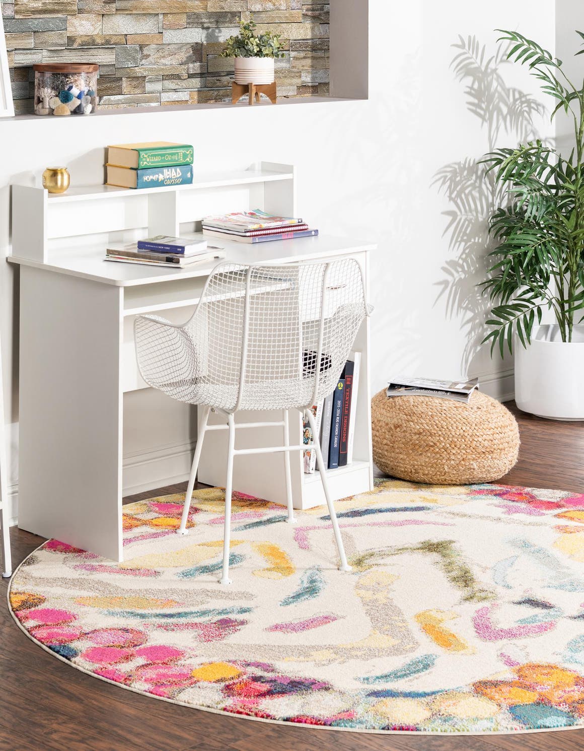 Multicolor 7' 1 x 7' 1 Vivid Round Area Rug Colorful Modern Unique Indoor Easy Clean Durable Carpet Mat for Home Interior Design & Decor for Sale at Rug Engine