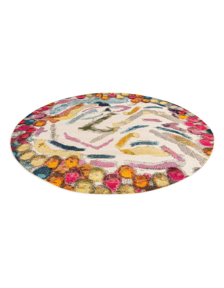Multicolor 7' 1 x 7' 1 Vivid Round Area Rug Colorful Modern Unique Indoor Easy Clean Durable Carpet Mat for Home Interior Design & Decor for Sale at Rug Engine