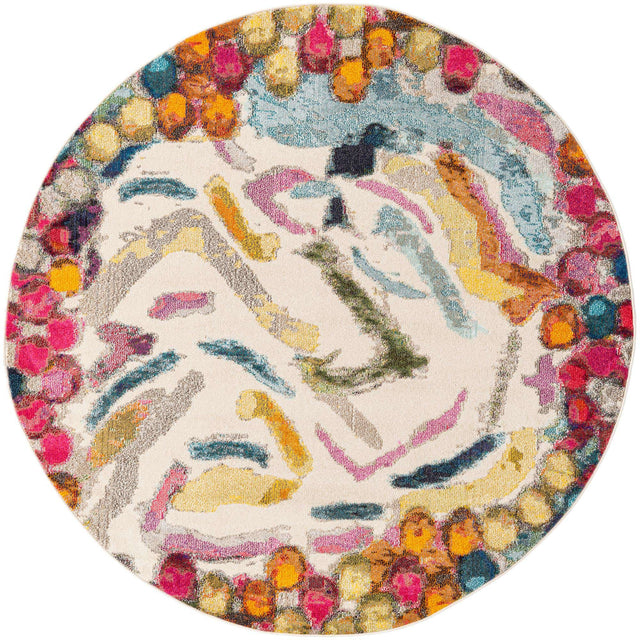Multicolor 7' 1 x 7' 1 Vivid Round Area Rug Colorful Modern Unique Indoor Easy Clean Durable Carpet Mat for Home Interior Design & Decor for Sale at Rug Engine