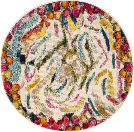 Multicolor 3' 3 x 3' 3 Vivid Round Area Rug Colorful Modern Unique Indoor Easy Clean Durable Carpet Mat for Home Interior Design & Decor for Sale at Rug Engine