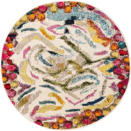 Multicolor 3' 3 x 3' 3 Vivid Round Area Rug Colorful Modern Unique Indoor Easy Clean Durable Carpet Mat for Home Interior Design & Decor for Sale at Rug Engine