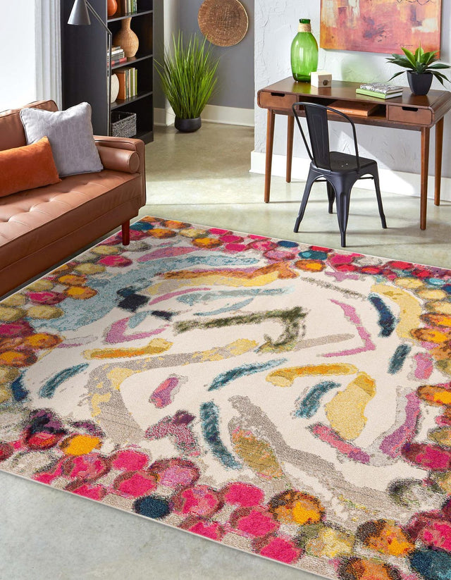 Multicolor 9' 10 x 9' 10 Vivid Square Area Rug Colorful Modern Unique Indoor Easy Clean Durable Carpet Mat for Home Interior Design & Decor for Sale at Rug Engine