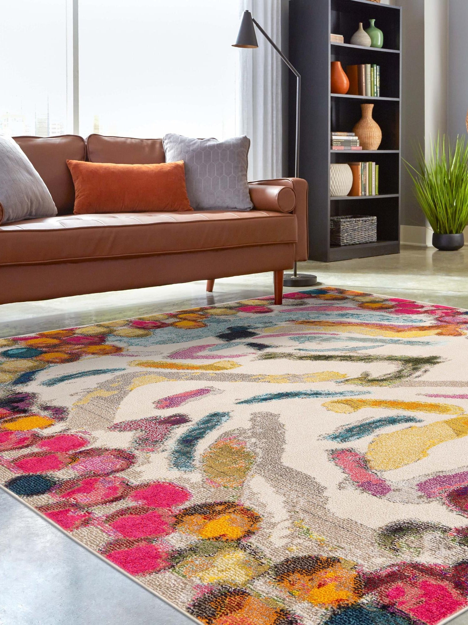 Multicolor 7' 10 x 7' 10 Vivid Square Area Rug Colorful Modern Unique Indoor Easy Clean Durable Carpet Mat for Home Interior Design & Decor for Sale at Rug Engine