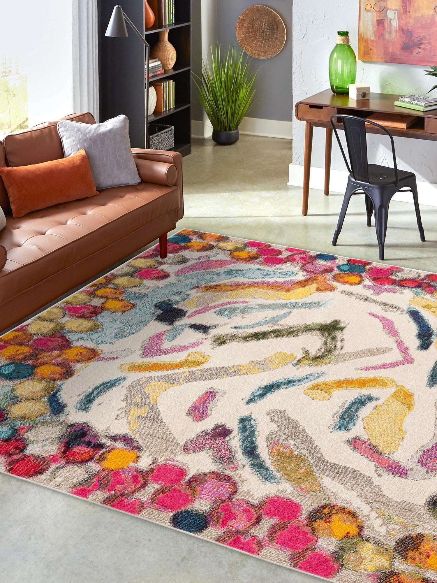 Multicolor 7' 10 x 7' 10 Vivid Square Area Rug Colorful Modern Unique Indoor Easy Clean Durable Carpet Mat for Home Interior Design & Decor for Sale at Rug Engine