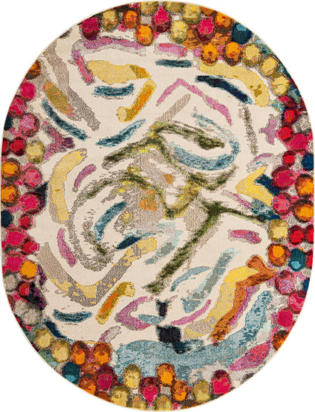 Multicolor 7' 10 x 10' Vivid Oval Area Rug Colorful Modern Unique Indoor Easy Clean Durable Carpet Mat for Home Interior Design & Decor for Sale at Rug Engine