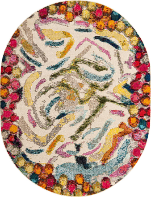 Multicolor 7' 10 x 10' Vivid Oval Area Rug Colorful Modern Unique Indoor Easy Clean Durable Carpet Mat for Home Interior Design & Decor for Sale at Rug Engine