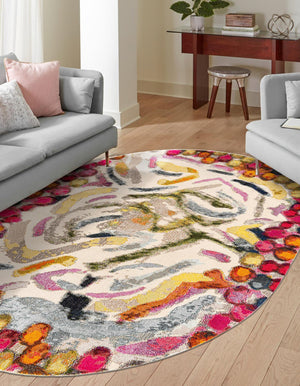 Multicolor 7' 10 x 10' Vivid Oval Area Rug Colorful Modern Unique Indoor Easy Clean Durable Carpet Mat for Home Interior Design & Decor for Sale at Rug Engine