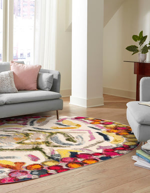 Multicolor 7' 10 x 10' Vivid Oval Area Rug Colorful Modern Unique Indoor Easy Clean Durable Carpet Mat for Home Interior Design & Decor for Sale at Rug Engine