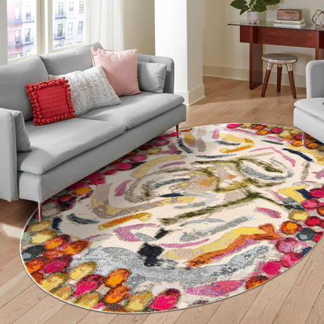 Multicolor 7' 10 x 10' Vivid Oval Area Rug Colorful Modern Unique Indoor Easy Clean Durable Carpet Mat for Home Interior Design & Decor for Sale at Rug Engine