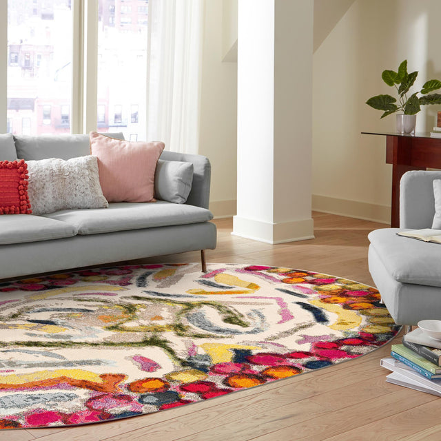 Multicolor 7' 10 x 10' Vivid Oval Area Rug Colorful Modern Unique Indoor Easy Clean Durable Carpet Mat for Home Interior Design & Decor for Sale at Rug Engine