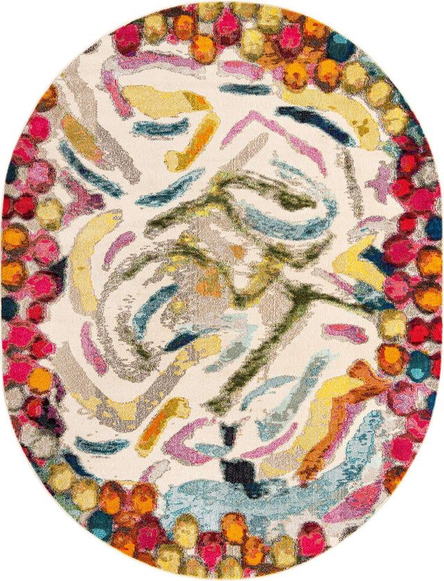 Multicolor 7' 10 x 10' Vivid Oval Area Rug Colorful Modern Unique Indoor Easy Clean Durable Carpet Mat for Home Interior Design & Decor for Sale at Rug Engine