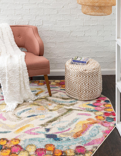 Multicolor 5' 3 x 5' 3 Vivid Octagon Area Rug Colorful Modern Unique Indoor Easy Clean Durable Carpet Mat for Home Interior Design & Decor for Sale at Rug Engine