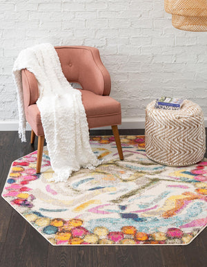 Multicolor 5' 3 x 5' 3 Vivid Octagon Area Rug Colorful Modern Unique Indoor Easy Clean Durable Carpet Mat for Home Interior Design & Decor for Sale at Rug Engine