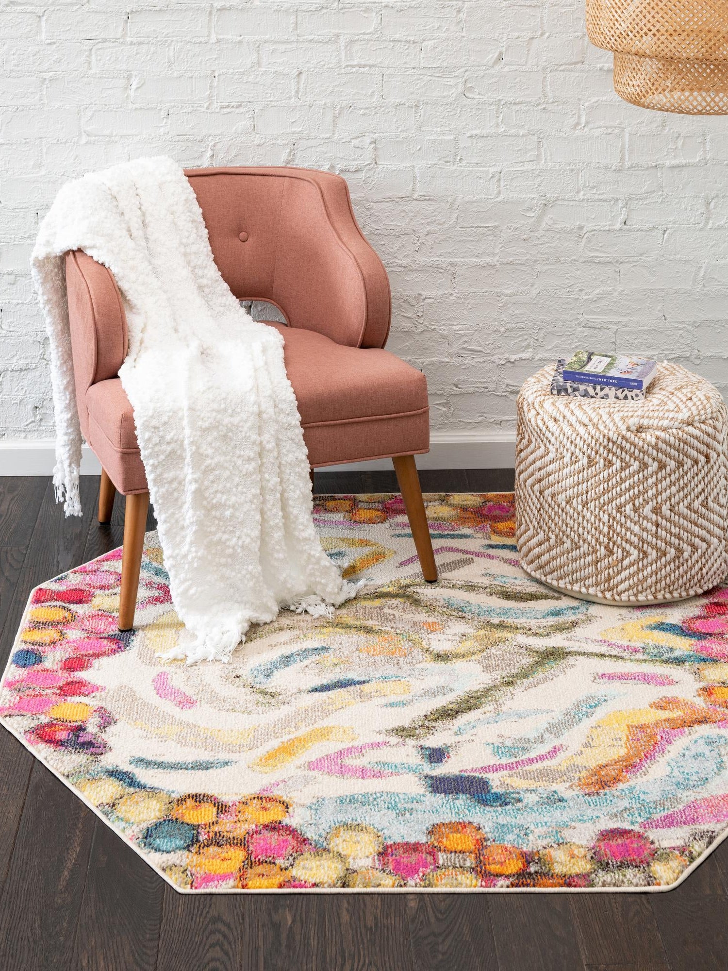 Multicolor 7' 10 x 7' 10 Vivid Octagon Area Rug Colorful Modern Unique Indoor Easy Clean Durable Carpet Mat for Home Interior Design & Decor for Sale at Rug Engine
